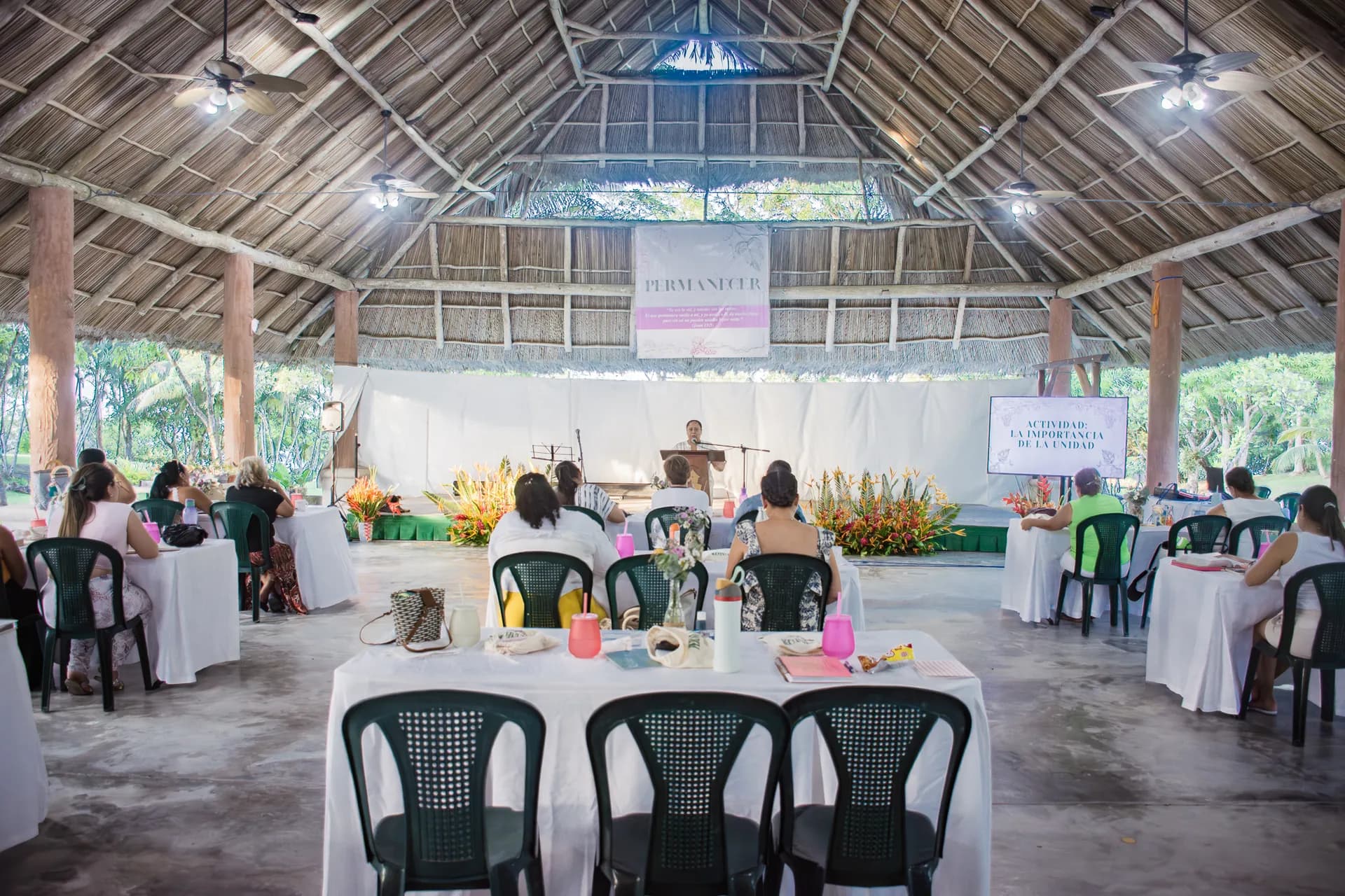 The open-air El Faro pavilion prepared for a retreat gathering.
